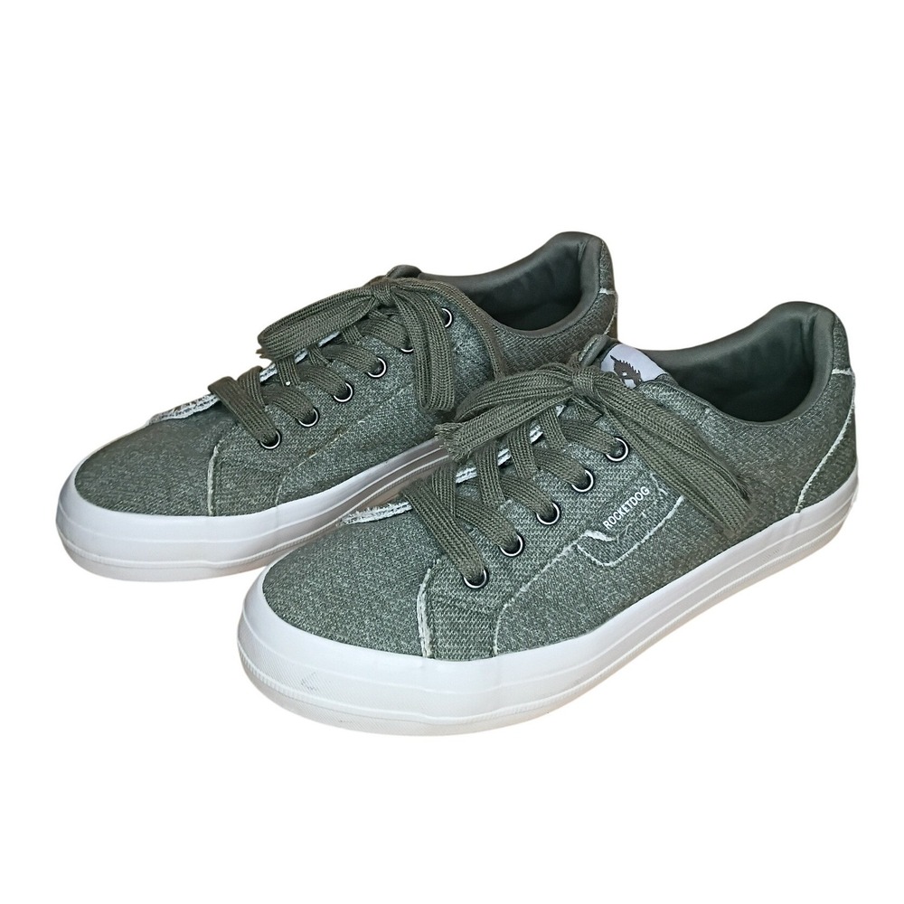 Rocket Dog Jazzin Canvas Sneakers Womens 10 Olive Green Frayed Low Top Flats